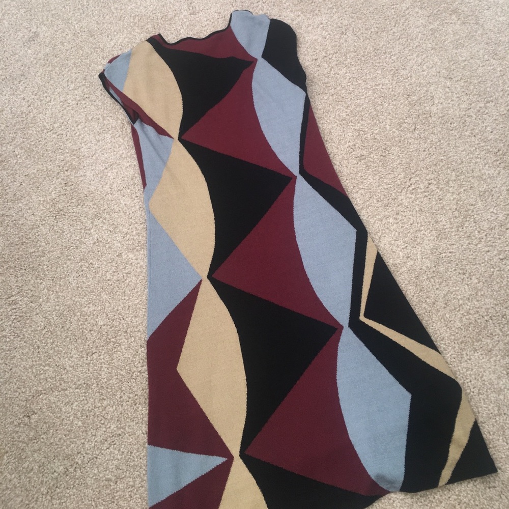 New $195 Laundry Midi Geometric Dress Black Blue Small - Picture 3 of 9